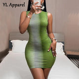 O-neck Sleeveless Striped Print Milk Fiber Package Hip Dress Plus Size 2022 Summer Women's Bodycon Evening Party