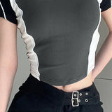 Logo Print Patchwork Short Sleeve Tee-Outfit