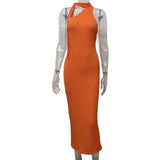 New Summer Sexy Seaside Holiday Solid-Colored Shoulder Bag Hips Long Dress