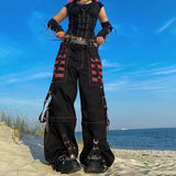 Pants Women Punk Style Gothic Chain Bandage Wide leg Low Rise Dark Academic Trousers Streetwear 90s Baggy