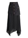 Temperament Elegant Wind 2025 Autumn New Solid Color Splicing Irregular Surrhetic Folding Mid-Dress Skirt Half-Dress Woman