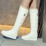 Winter Plush Warm Women Boots Comfortable Flat Knee High Boots Zipper Snow Boots Women Black White Pink Big Size 41 42
