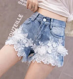 Styles Embroidery Ripped Denim Shorts 3D Floral High Waist Jeans Short Femme 2023 New Frayed Hole Shorts Women Summer