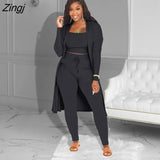 Women Tracksuit 3 Piece Set Pullover + Coat + Long Pants Solid Color Streetwear Matching Set Clothes For Women