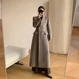 Vintage Long Wool Coat Women Elegant Blazer Woolen Jackets Korean Slim Suit Overcoat Winter Office Lady Simple Outwear