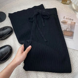 Quality Soft Knitted Wide Leg Pant 2023 Winter Thicken Warm Knitwear High Waist Drawstring Knitting Pants Koean Casual