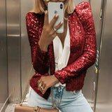 Fashion Black Sequin Jackets Women Long Sleeve Glitter Causal Silver Lady Coats Street Wear Yellow Mujer Outwear