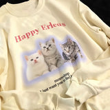 Cute Kitten Cats Cartoon Sweatshirt Women Girls Hip Hop Kawaii Clothes O-neck Loose Casual Pullover Harajuku Korean