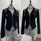 Shooting Irregular Zipper Collar Short Small Coat With Long Sleeves And Bottom Shirt