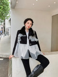 Mesh Patchwork Designer Blazer Fall 2021 Womens Korean Fashion Ruffle Black Khaki Autumn Coats And Jackets