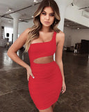 New Ruched Mini Bodycon Dress Summer Women Backless Mini Party Dresses 2018 One Shoulder Sleeveless Sexy