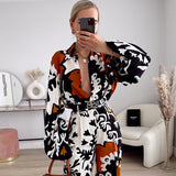 Vintage V Neck Geometric Print Boho Spring Blouse Women 2022 Casual Long Sleeve Button Up Loose Oversize Casual Shirt