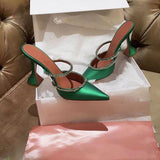 Summer New Pointed Toe Rhinestone Sequined Stiletto Slippers Leopard Print Baotou Half Drag
