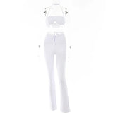 Summer Sexy Trouser Set Women White Halter Sleeveless Tank Top And Stretch Pants Sets Ladies Streetwear Slim