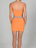 Metal Shell Patchwork Hollow Out Mini Dress Women Robe Elegant Spaghetti Strap Zipper Bodycon Party Dress