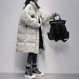 Women Winter New Fashion White Duck Down Jacket Female Long Print Hooded Outerwear Ladies Loose Thicken Warm