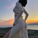 White O-neck Two Piece Set Bandage Y2K Dresses Elegant Winter Women 2022 Long Sleeve Slim Tunic Knitted Sweater
