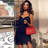 Bandage Dress 2021 Summer Red Party Dress Evening Luxury Women Tassel Fringed Black Sexy Bodycon Dress Club
