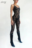 Summer Sexy Mesh Jumpsuit Women Sleeveless V-Neck Skinny Backless Bodycon Ope Piece Playsuits Lady Clubwear