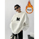 Streetwear Letter Print Sweatshirt Women Y2K Plus Fleece Thick Oversized Pullovers Bf Harajuku Korean Loose Casual
