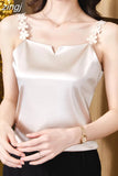 Women's Tank Tops 2023 Spring Sexy Crop Vest Solid Camisole Female Off Shoulder Satin Floral Sleeveless Clothes Women Basic