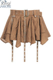 Vintage Pleated Skirt Women's Summer Streetwear Ladies Korean Y2k Short Skirt Casual All Match Female Punk Brown Mini