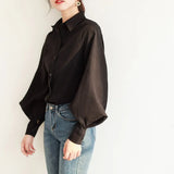 New Fashion Women Blouse Tops Casual Cardigan Lantern Sleeve Solid Elegant Shirts Women Female Clothes White Blusas