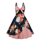 Floral Print Women Pinup Dress 1950s Vintage Yellow Tunic Spaghetti Straps Vestidos Evening Party Prom Swing