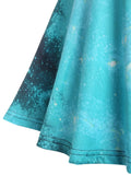 Blue Party Formal Dress High Low 3D Galaxy Print Mini Dress Fashion Vintage Sleeveless V-Neck