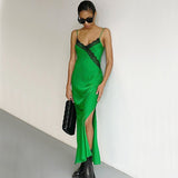 2022 Spring Summer Women Satin Slip Dress Female Solid Sexy Backless Satin Silk Long Evening Party Dresses Green