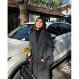 Long Wool Blends Coats Women Streetwear Black Blazer Korean Quilted Woolen Jackets Winter Elegant Overcoat Thick