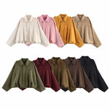 Spring New Women's Fashion Army Green Velvet Effect Short Long Sleeve Epaulets