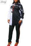 Two Piece Set Women Set Letter Print Long Sleeve Blouse Tops And Pant Suits Sheath Matching Fashion Outfit Spring