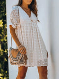Solid Dresses For Women Fashion V Neck Short Sleeve Elegant Party Ladies Plus Size Boho Casual Mini Chiffon