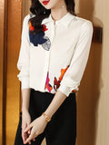 Women Shirt Printed Long Sleeve Blouse Button Up Shirt Cheap and Pretty Blouses Satin Womens Tops OL Elegant Woman