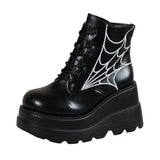2025 Autumn/Winter Thick Bottom Slope With Martin Boots Spider Web Round Head With Women's Short Leather