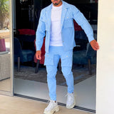 Solid Men 2-piece Set Fall Fashion Long Sleeve Lapel Single Breasted Coat And Long Work Pants Suit Men Pocket Sports
