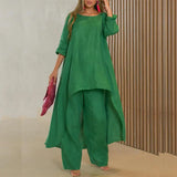 Loose Suits Casual Women Autumn 2 Piece Sets Fashion Long Sleeve O Neck Irregular Long Tops + Straight Pants Ladies