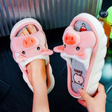New Fashion Linen Platform Slippers Women Cute Squirrel Home Soft Bottom Slippers Couple Comfortable Slippers Free