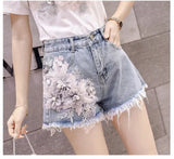 Styles Embroidery Ripped Denim Shorts 3D Floral High Waist Jeans Short Femme 2023 New Frayed Hole Shorts Women Summer