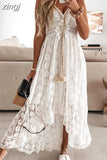 Lace Long Dress Women Off Shoulder Sleeveless Sundress Ladies Spaghetti Strap Beach Dress Solid Deep V Neck Robe