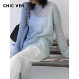 VEN Fashion Women's Thin Sweater Gradient Mohair Loose Slightly Transparent Pullover Office Lady Woman Spring