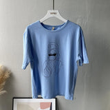 2021 Summer Abstract Character T-shirts Women Cotton Tops Tee Short Sleeve Printing