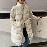 New Winter Women 90% White Duck Down Long Parkas Stand Collar Thick Warm Down Coat Loose Zipper Ladies Snow