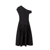 Summer New Women's Temperament Elegant Fashion High-Waisted Solid Color Long