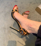 Onlymaker Women's Peep Toe 12cm High Heels Leopard print Pumps Sandals Woman Dress Party Office Slipper Shoes Big Size