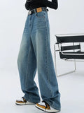 blue baggy boyfriend jeans with wash