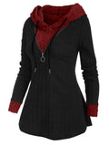 Autumn Sweater Women Colorblock Zip Embellished Hooded Sweater Oversized Warm Female Pullovers Casual Jumper