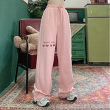Harajuku Drawstring Print Trousers Women Oversized High Waist Embroidery Wide Leg Pants Streetwear Fashion Sweatpants