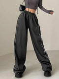 Baggy Black Sweatpants Basic Low Rise Pants Side Stripe Patchwork Jogging Trousers Women Streetwear y2k Aesthetic